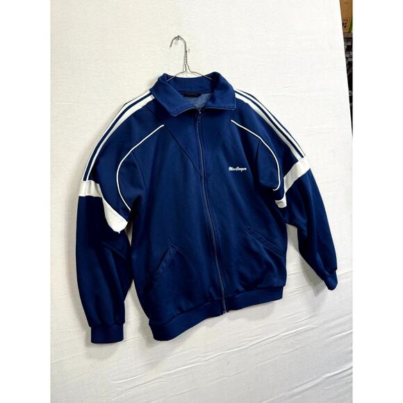 Vintage MacGregor Track Jacket Mens L Blue White Striped Long Sleeve Full Zip - Picture 2 of 10